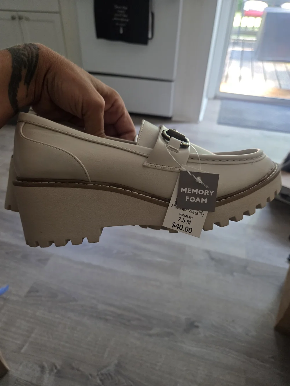 SM New York Cream Leather Loafers with Metal Bit